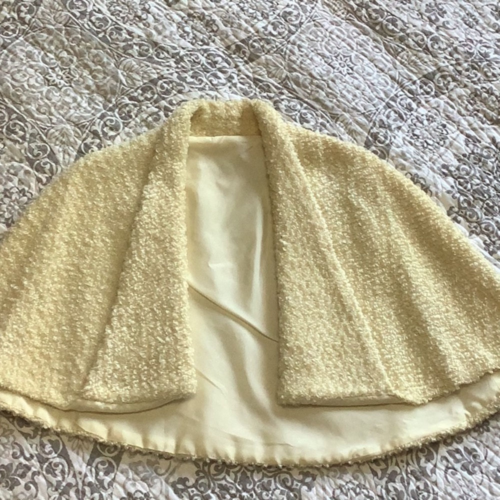 VINTAGE 1950s Cream‎ Bouclé Sateen Lined Cape Old Money Glam One Size - Picture 5 of 14